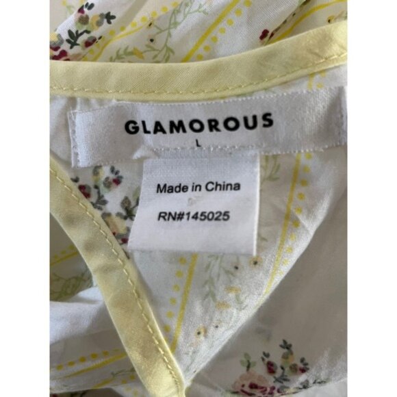 Glamorous Womens Floral Midi Dress Puff Sleeve Open Back Tie Yellow Trim - Picture 7 of 8